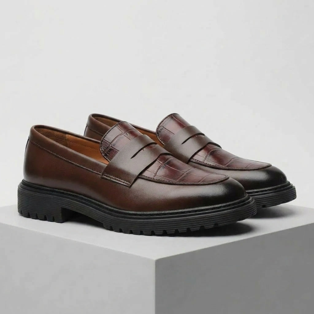 Mocassin Marron en Cuir Noir Tres Confortable